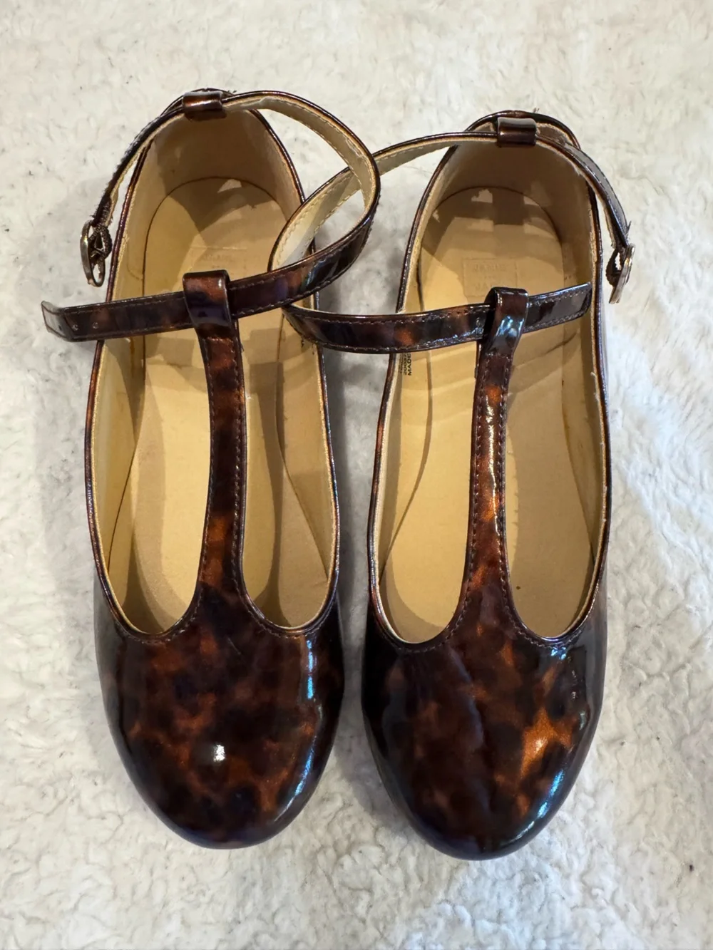 Janie and Jack Girls' Brown T-Strap Patent Ballet Flats